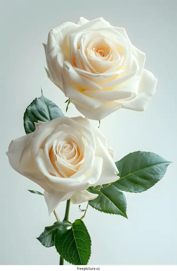 Two White Roses on a Light Background