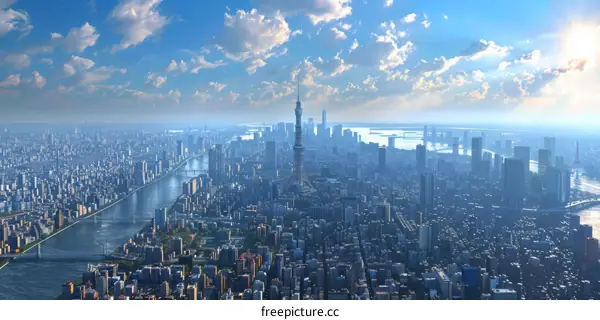 Panoramic City Skyline with Modern Buildings