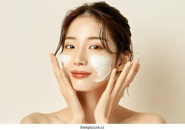 Woman Applying White Face Mask Cream