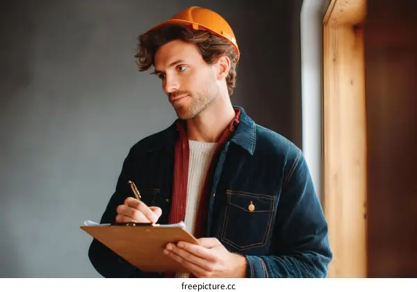 Construction Worker Checking Checklist