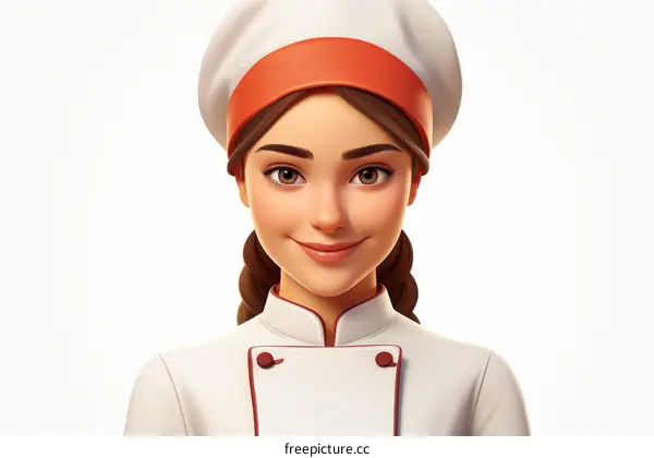 Smiling Female Chef in White Uniform