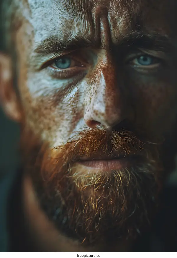Closeup Portrait of Man with Red Beard and Blue Eyes