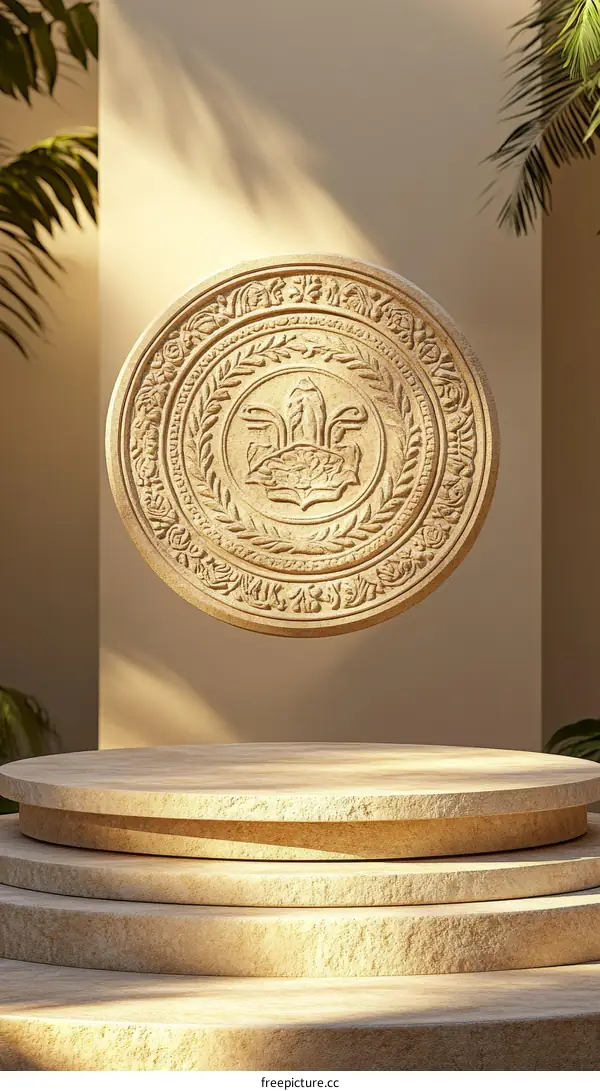 Ornamental Gold Disc on a Stone Pedestal