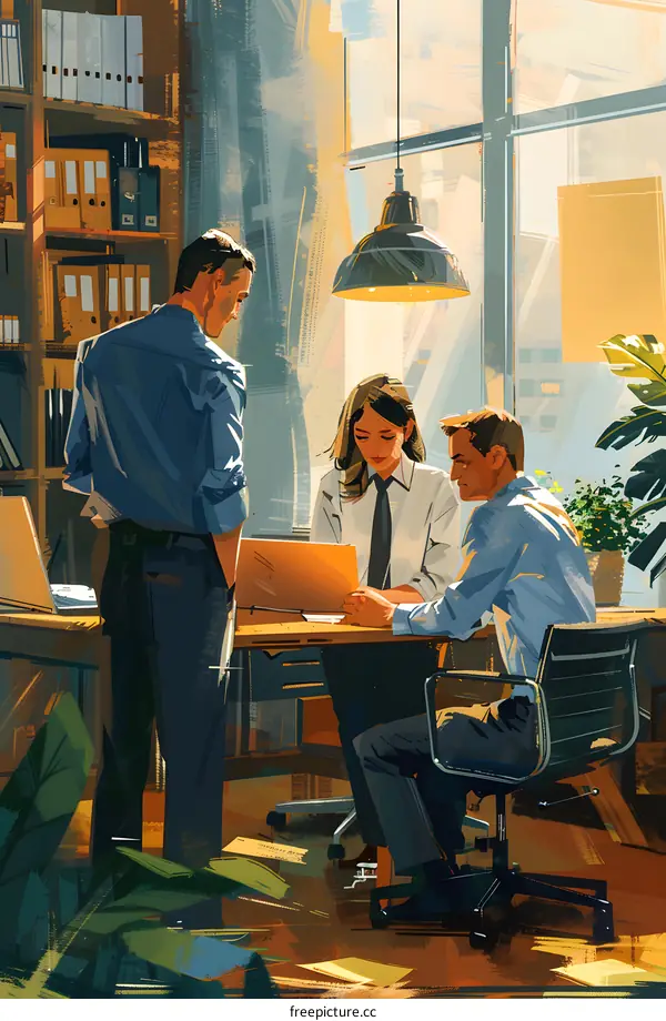 Three business people having a meeting in an office