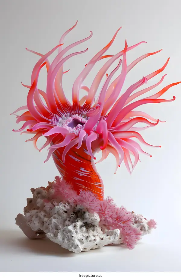 blown glass sculpture of a pink anemone