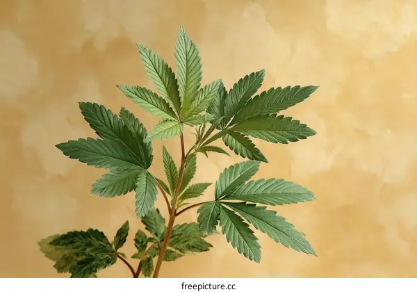Close-up of Cannabis Plant on Beige Background