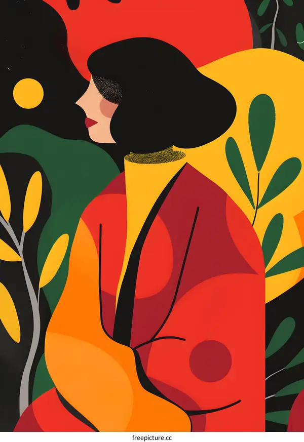 Abstract Woman Illustration with Colorful Shapes