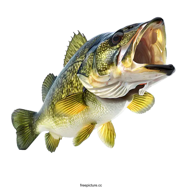 [Transparent Background PNG]A largemouth bass fish with its mouth open