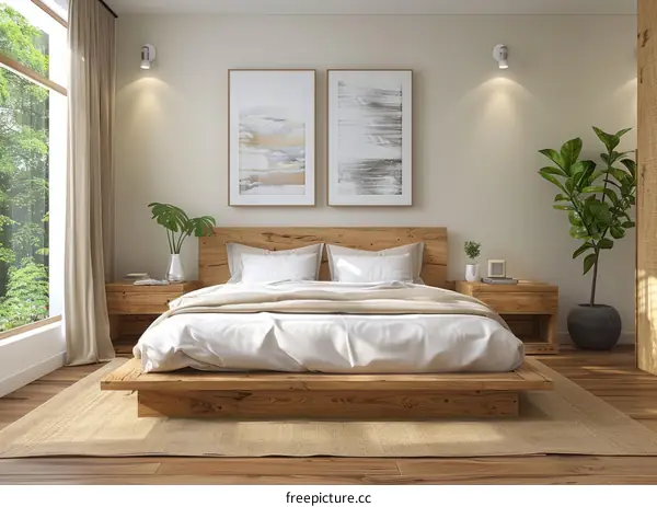 Wood and white bedroom interior design