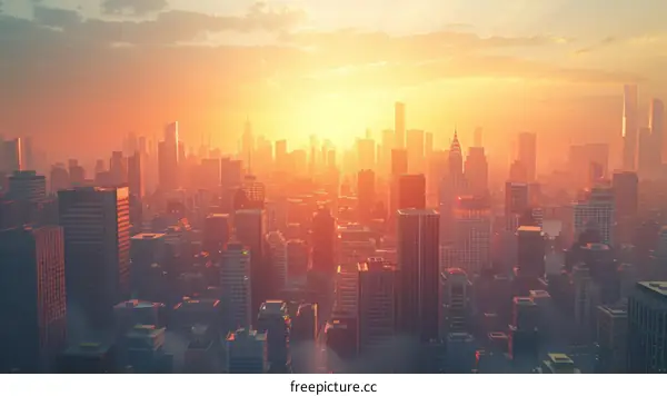 Sunrise over a Futuristic Cityscape