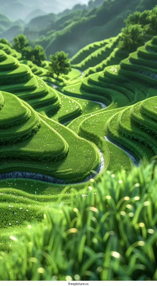Green hills and valleys with patterns