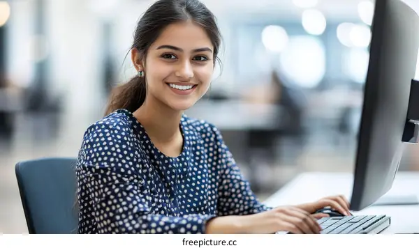 Young Woman Working at a Computer
