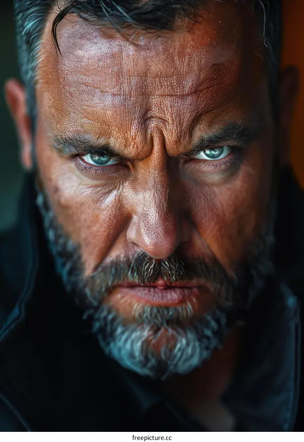 Close-up Portrait of a Serious Man with Intense Eyes