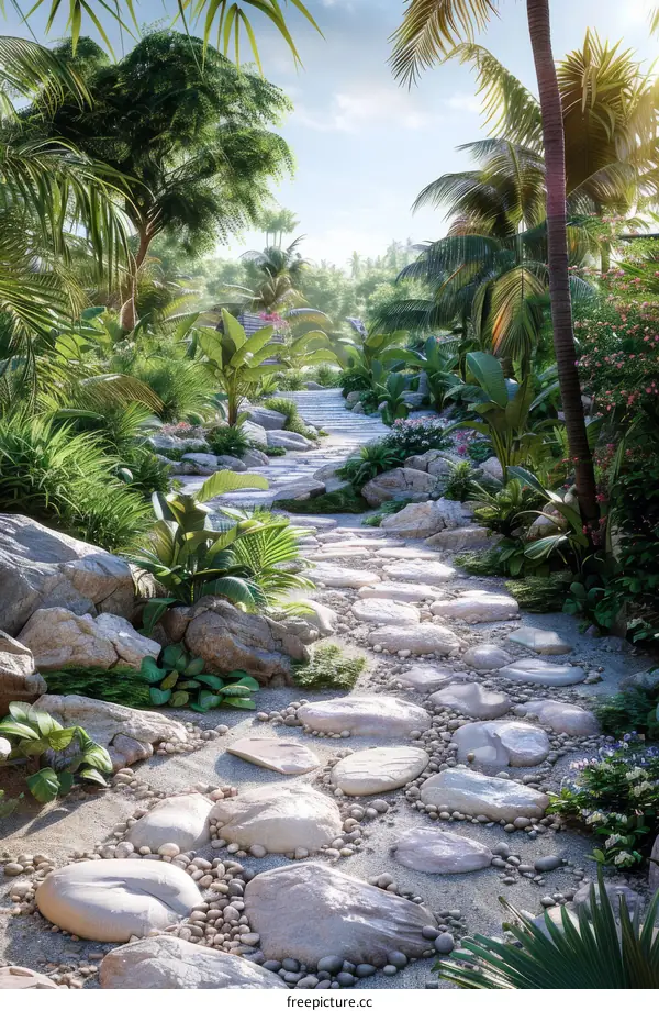 Tropical Garden Pathway Scene Illustration