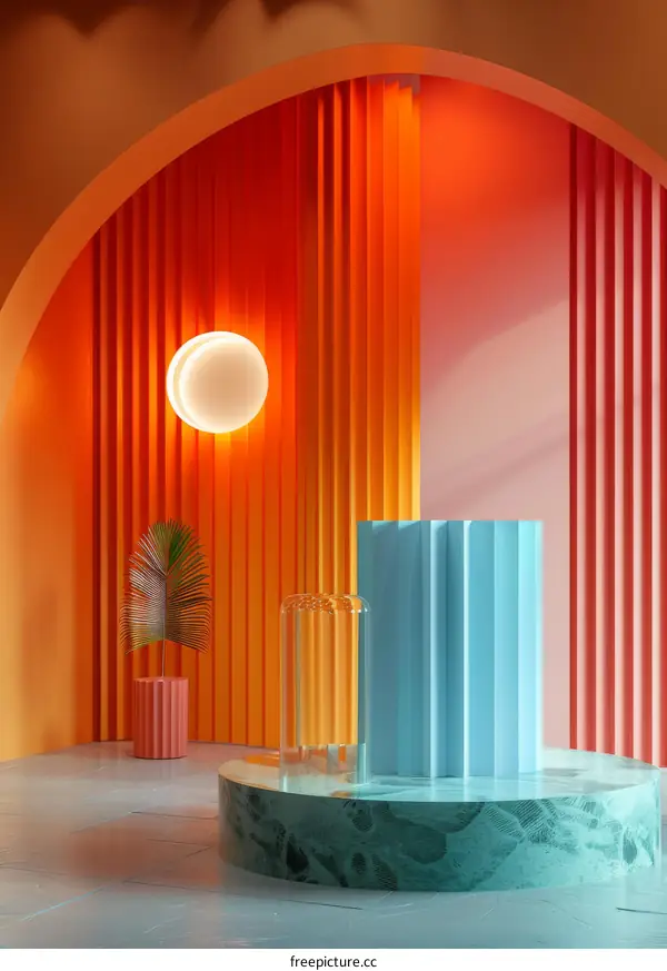 Vibrant Interior Design Scene with Geometric Shapes