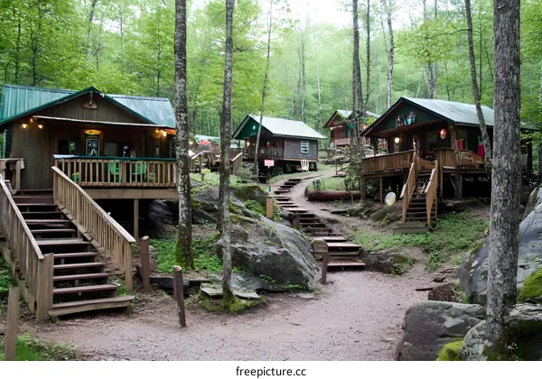 Wooden Cabins in the Forest