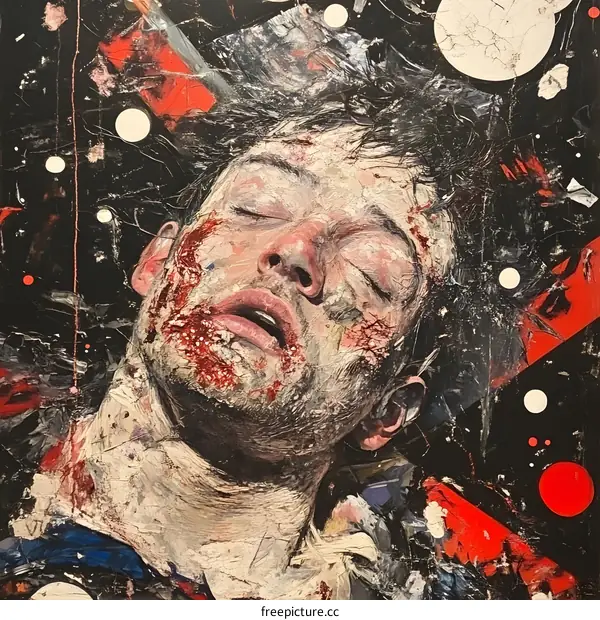 Abstract Painting of a Man with Red Paint on His Face