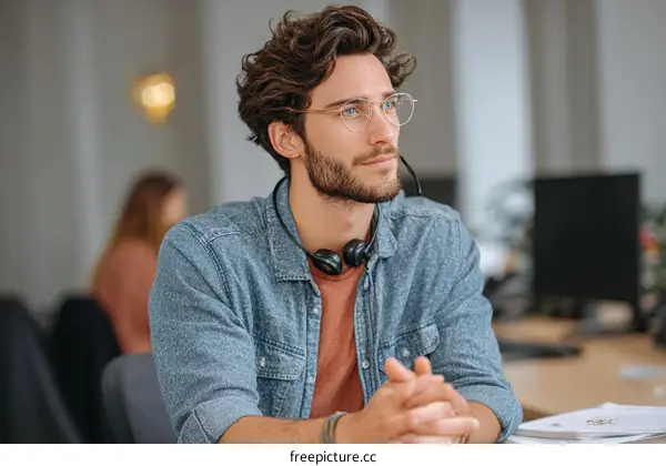 Focused Caucasian Male Customer Service Representative