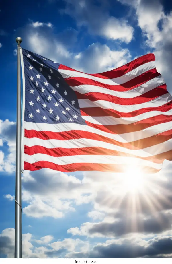 American Flag Waving in the Wind