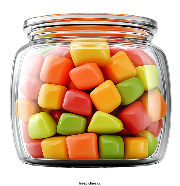 [Transparent Background PNG]Colorful Candy Jar Filled with Square Candies