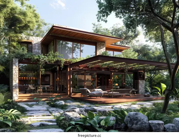 Modern tropical house with natural materials