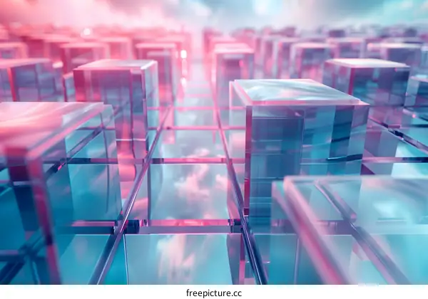 Abstract background with blue and pink glass cubes