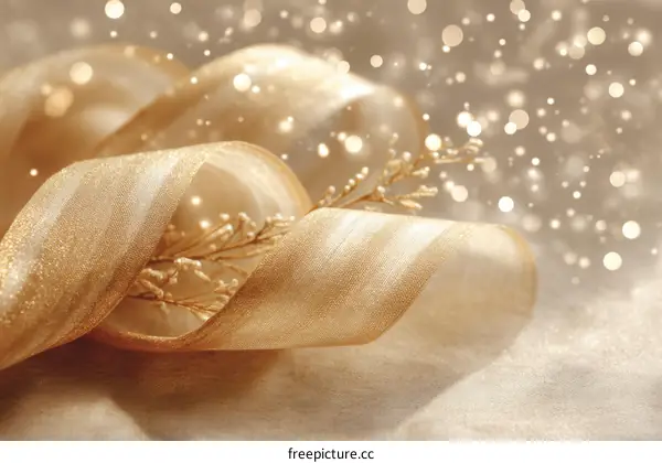 Golden Ribbon Festive Background with Bokeh