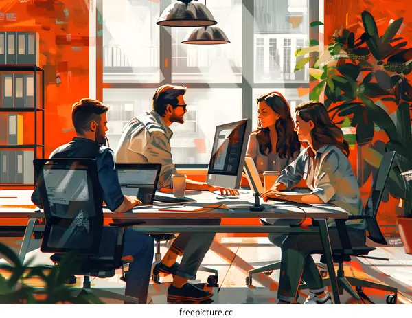 group of business people working together in an office