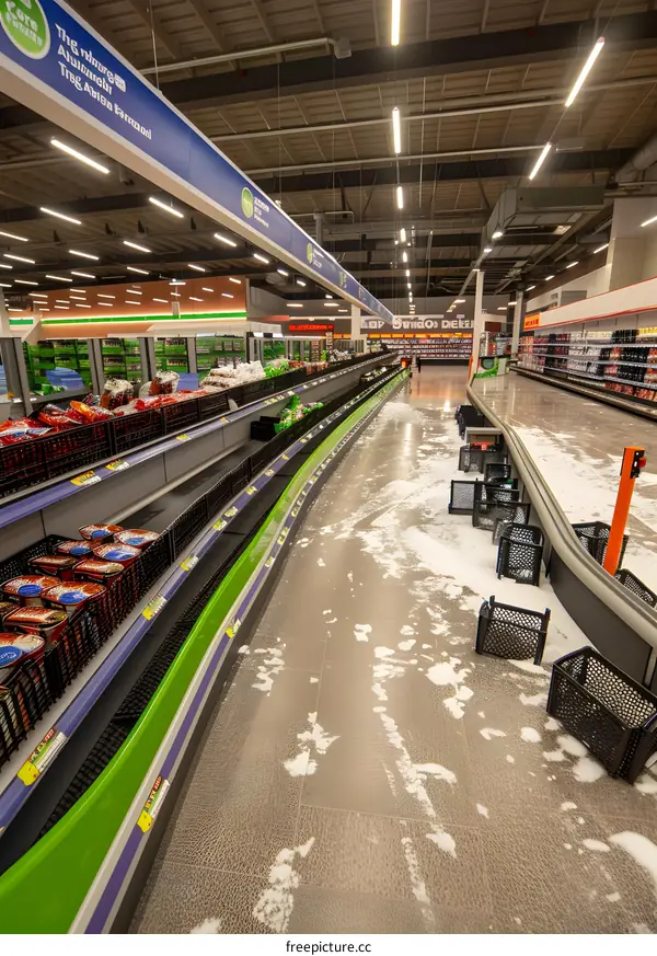 Grocery Store Aisles Covered in Snow After a Blizzard