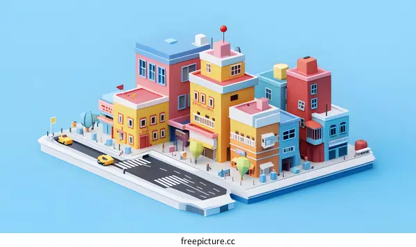 Low Poly Colorful City Illustration