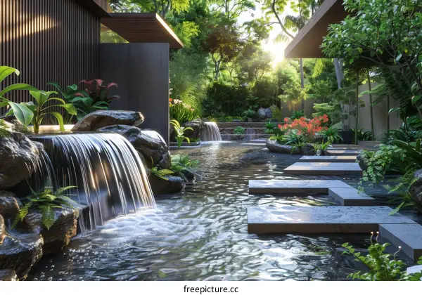 Serene Chinese Garden with Waterfall and Pond