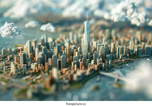 Small Model City with Clouds