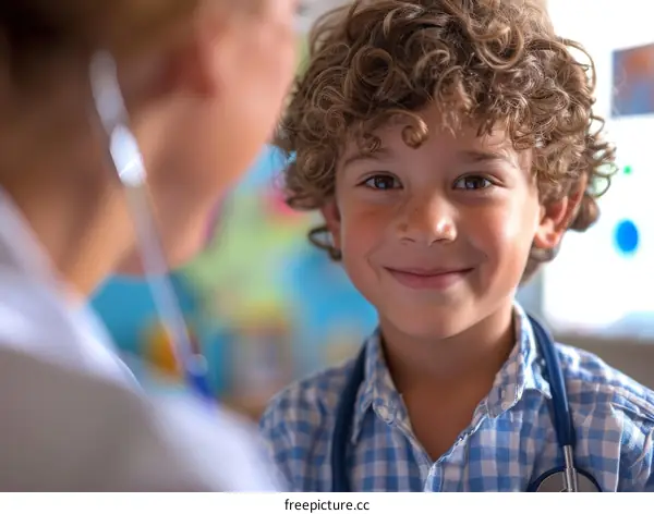 Little boy playing doctor with a stethoscope around his neck