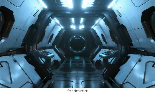 Futuristic Sci-Fi Spaceship Corridor with Illuminated Panels
