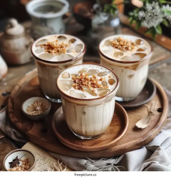 Iced coffee with milk and brown sugar syrup