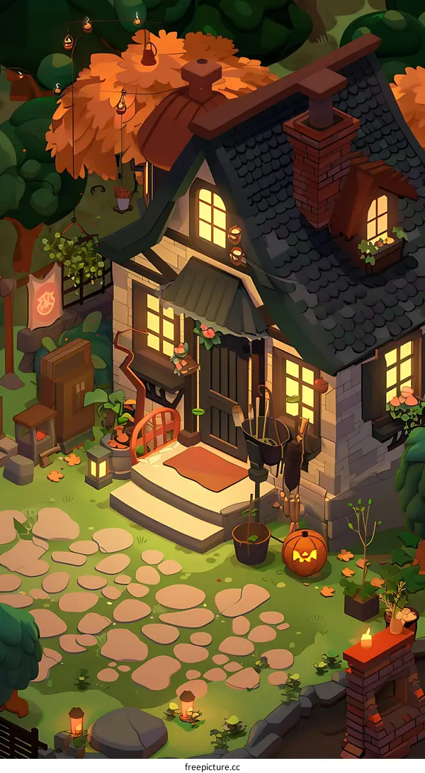 Cozy Cottage Garden at Night