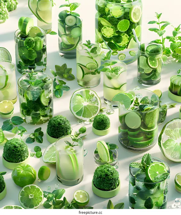Refreshing Green Lemonade with Mint and Lime Slices