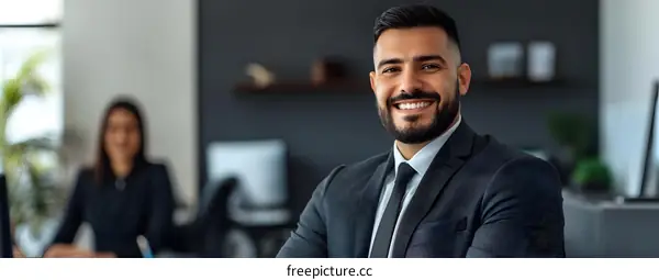 Portrait of Confident Businessman in Suit and Tie Smiling in the Office
