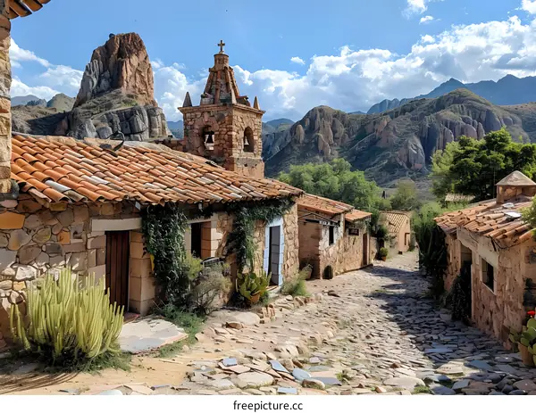 Cobblestone Street in a Quaint Mountain Village