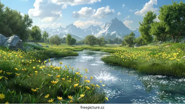 River Meandering Through a Picturesque Meadow