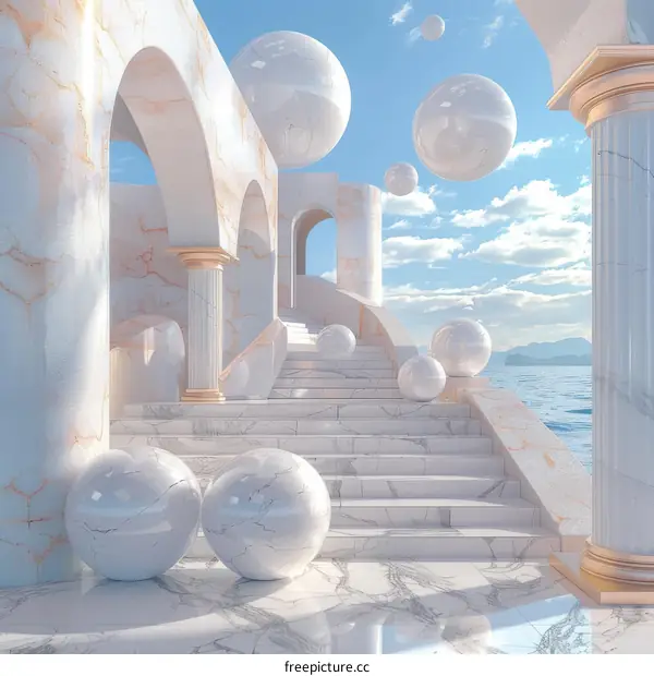 Marble Architectural Stairway Dreamlike Scene