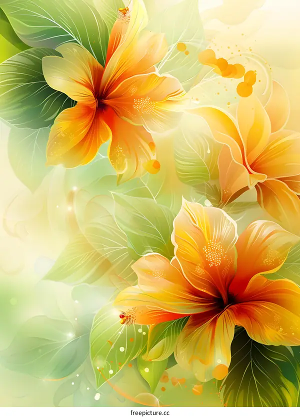 Hand-painted illustration of summer tropical flowers