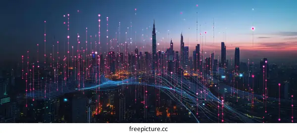 Abstract Cityscape with Data Network
