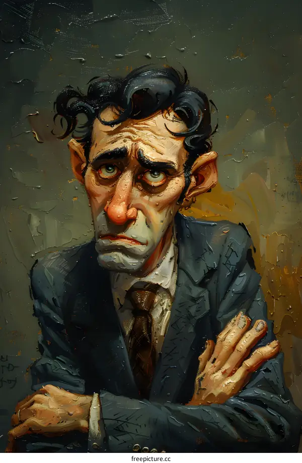 A painting of a man with a sad expression on his face