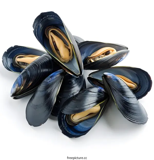 Black Mussels Isolated on White Background