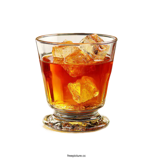 [Transparent Background PNG]A Glass of Whiskey with Ice Cubes