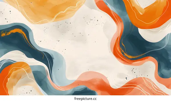Abstract Watercolor Background with Orange and Blue Swirls