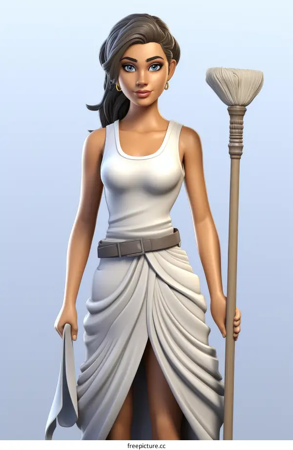 Confident woman holding a broom