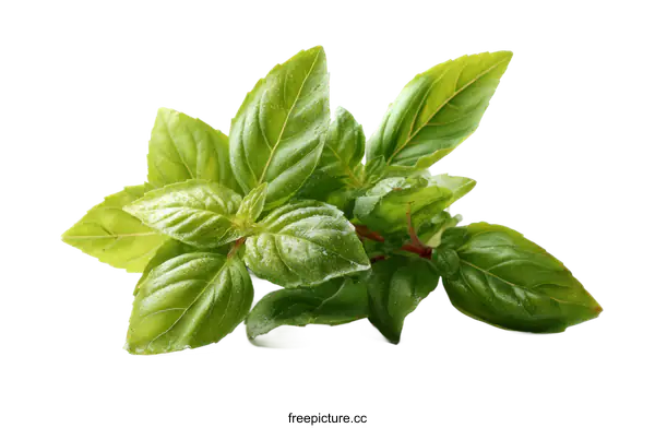 [Transparent Background PNG]Fresh Basil Leaves Closeup