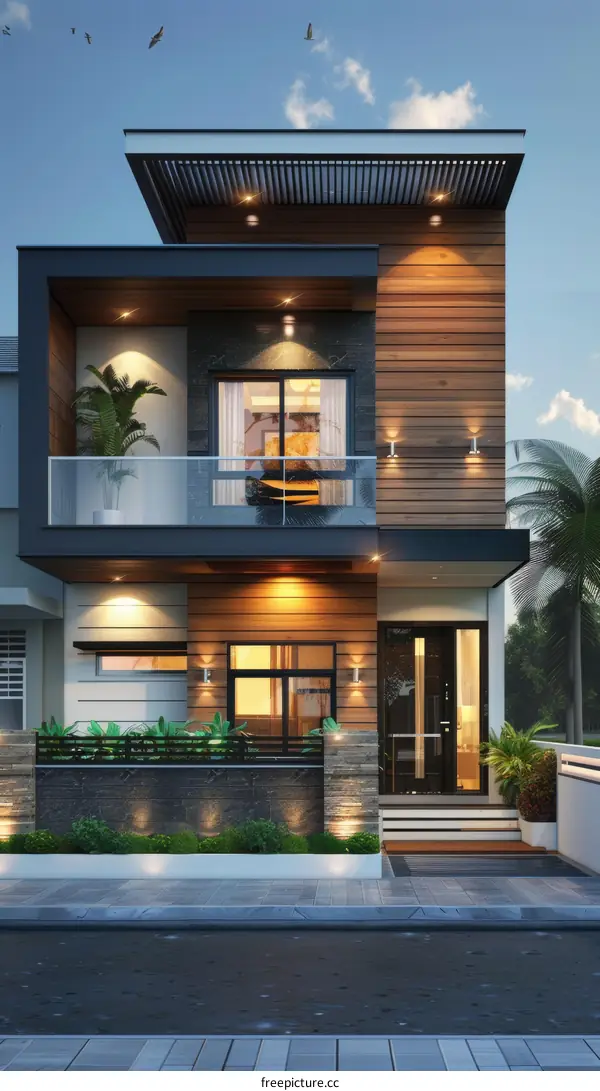 Modern House Design with Wooden Facade